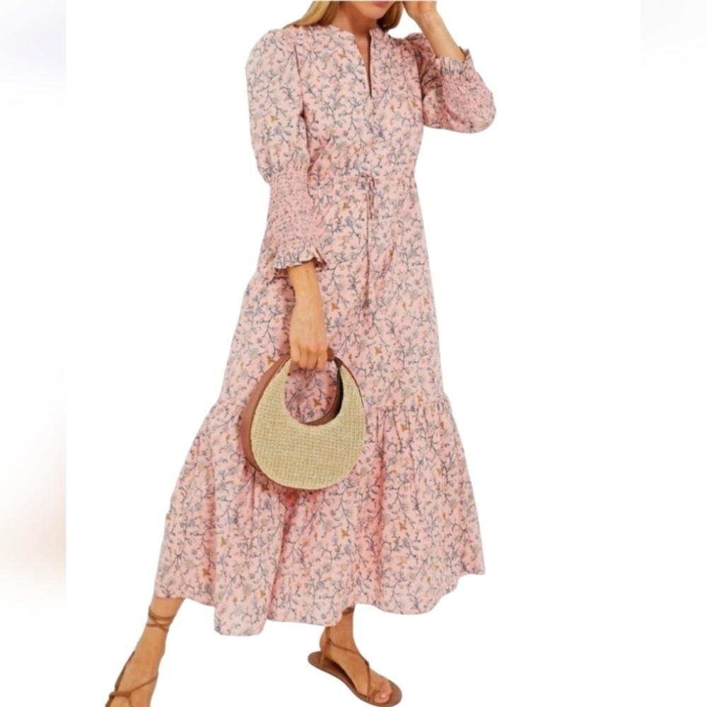 Tuckernuck Hyacinth House Light Pink Floral Lucille Maxi Dress Size Large NWOT